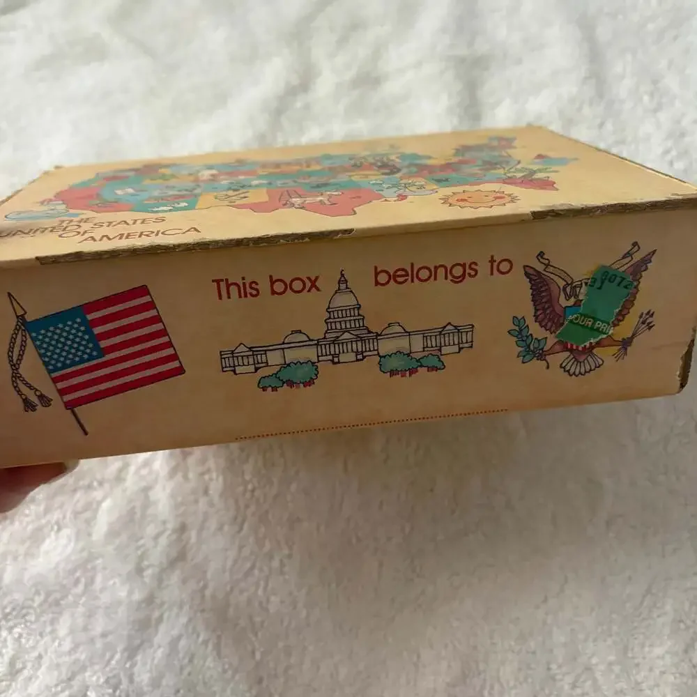 Vintage School Pencil Supply Box Holder United States Map Red